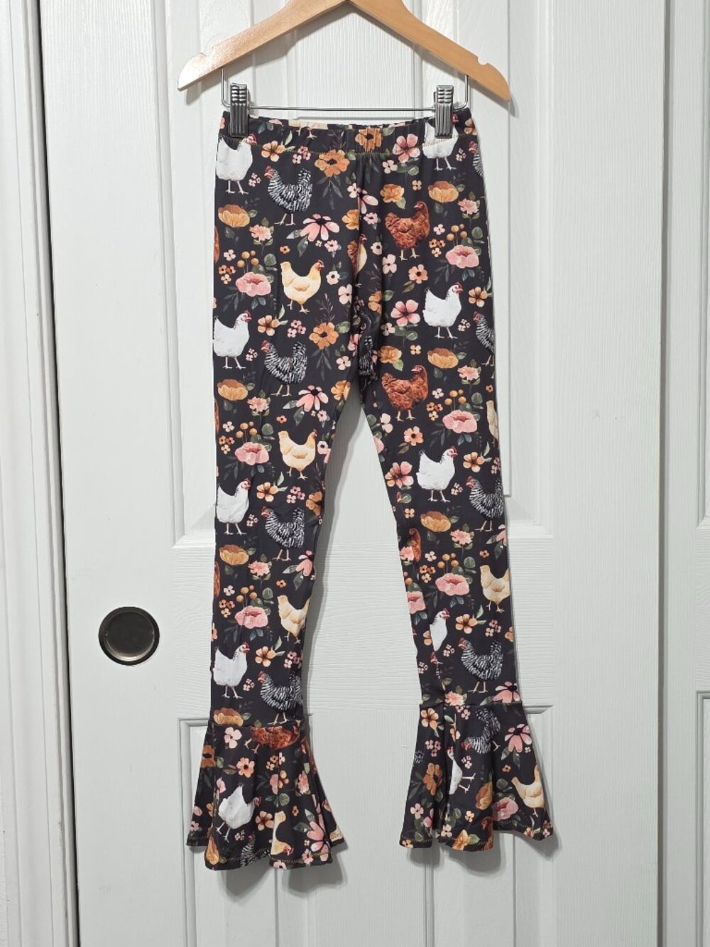 Girls Chicken Bellbottom Leggings, Size 7